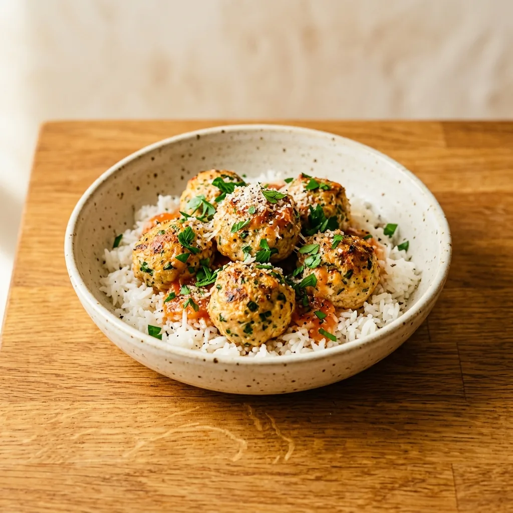 Turkey Herb Meatballs over Rice