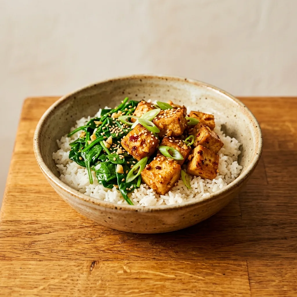 Garlic Tofu Spinach Bowl
