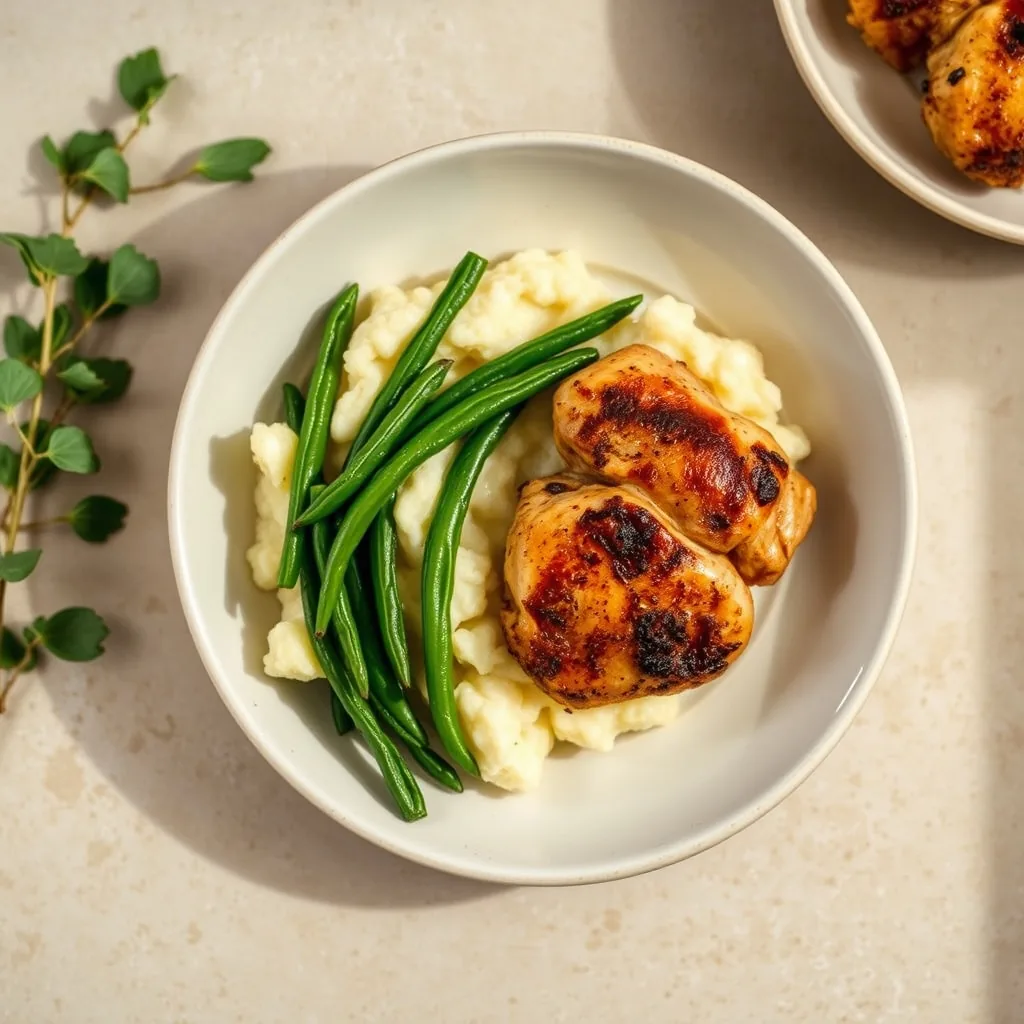 Roast Chicken Thighs, Mashed Cauliflower & Green Beans