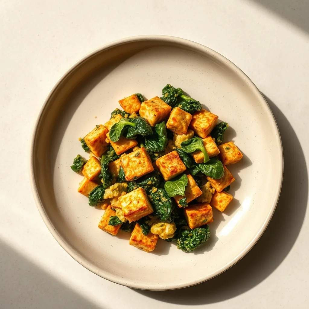 Spanish Tofu and Spinach Scramble