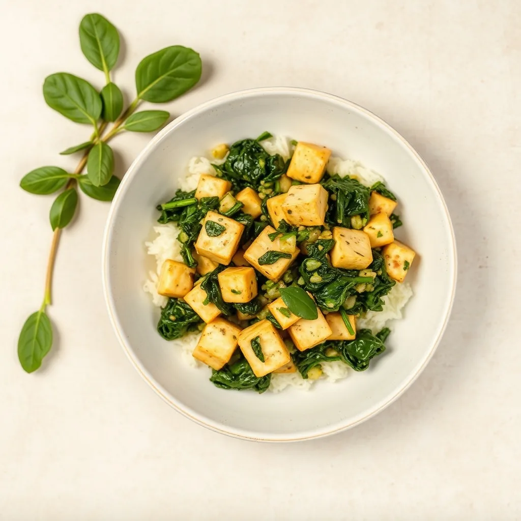 Chinese Tofu and Spinach Scramble