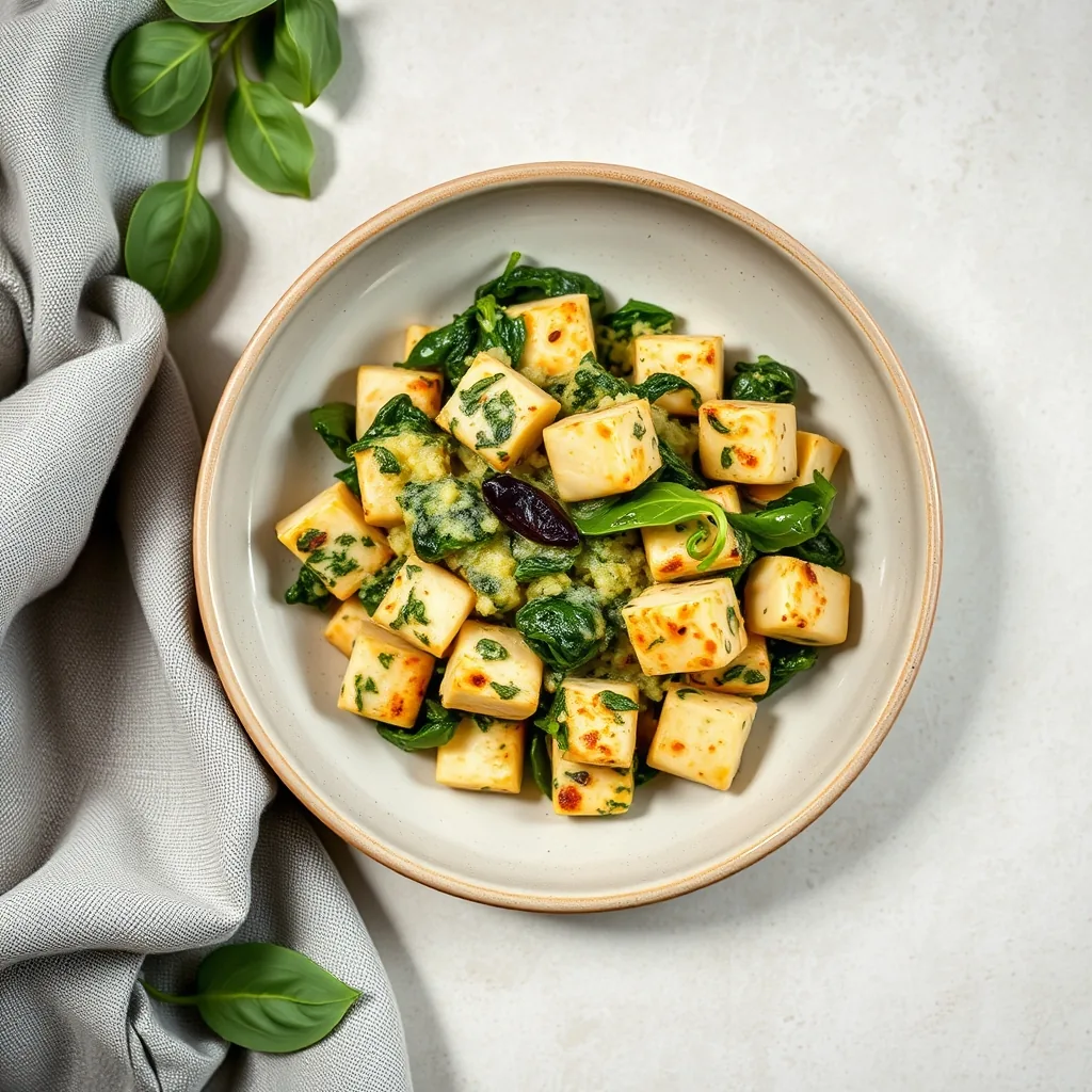 Mediterranean Tofu and Spinach Scramble