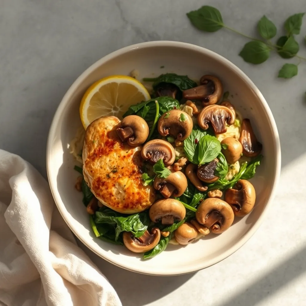 Mediterranean Lemon Chicken with Spinach and Mushrooms
