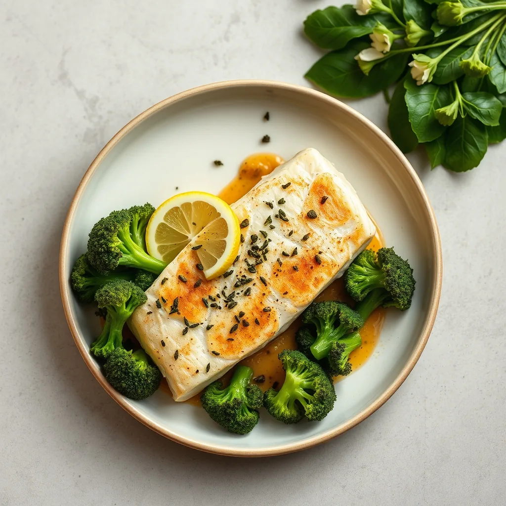 Lemon Cod with Broccoli and Spinach